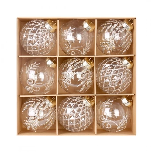 9 részes arany karácsonyfadísz gömb szett – 8 cm BSN61